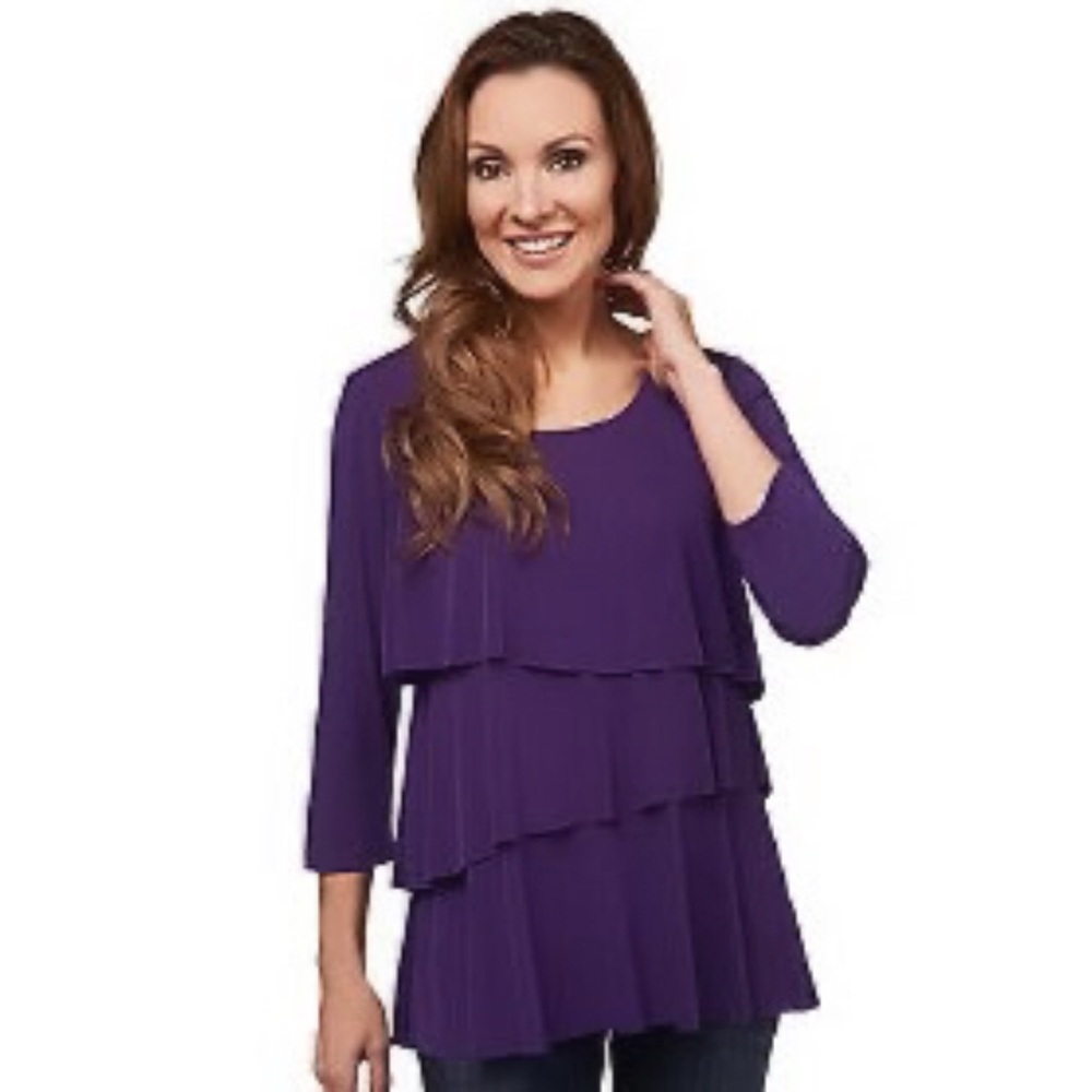 Susan Graver Liquid Knit Tiered 3/4 Sleeve Blouse
